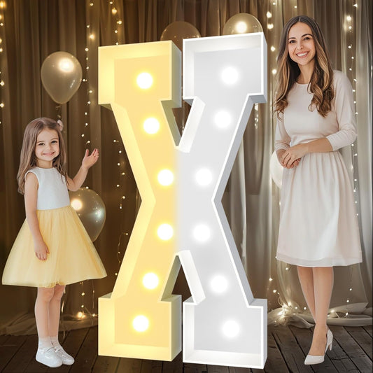 Pooqla 4 FT Marquee Light Up Letters, Cool White and Warm White Marquee Letter 4 Feet Tall, Giant LED Sign Big Mosaic Letter X for Balloons Birthday Party Anniversary Wedding Decorations