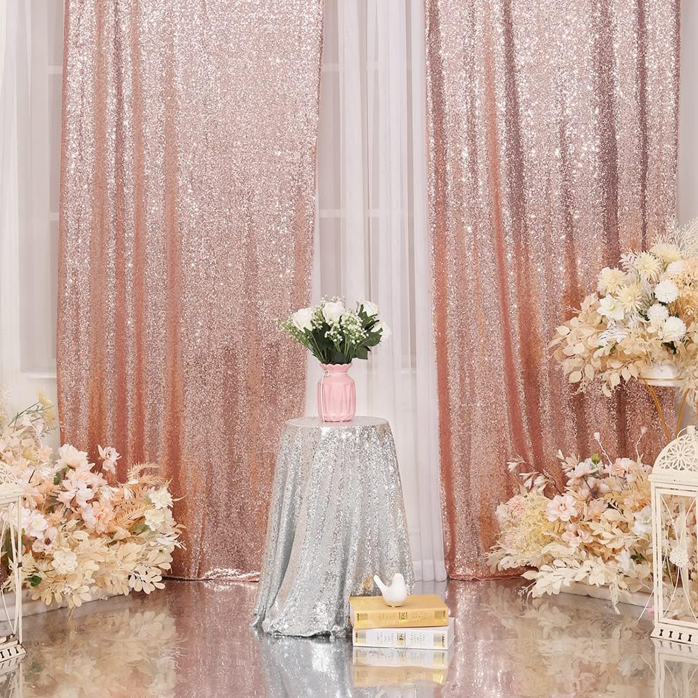 Sequin Backdrop Curtain Eternal Beauty Glitter Panel Background for Wedding Party Decor (2 Packs, W2 x H8FT,Rose Gold)