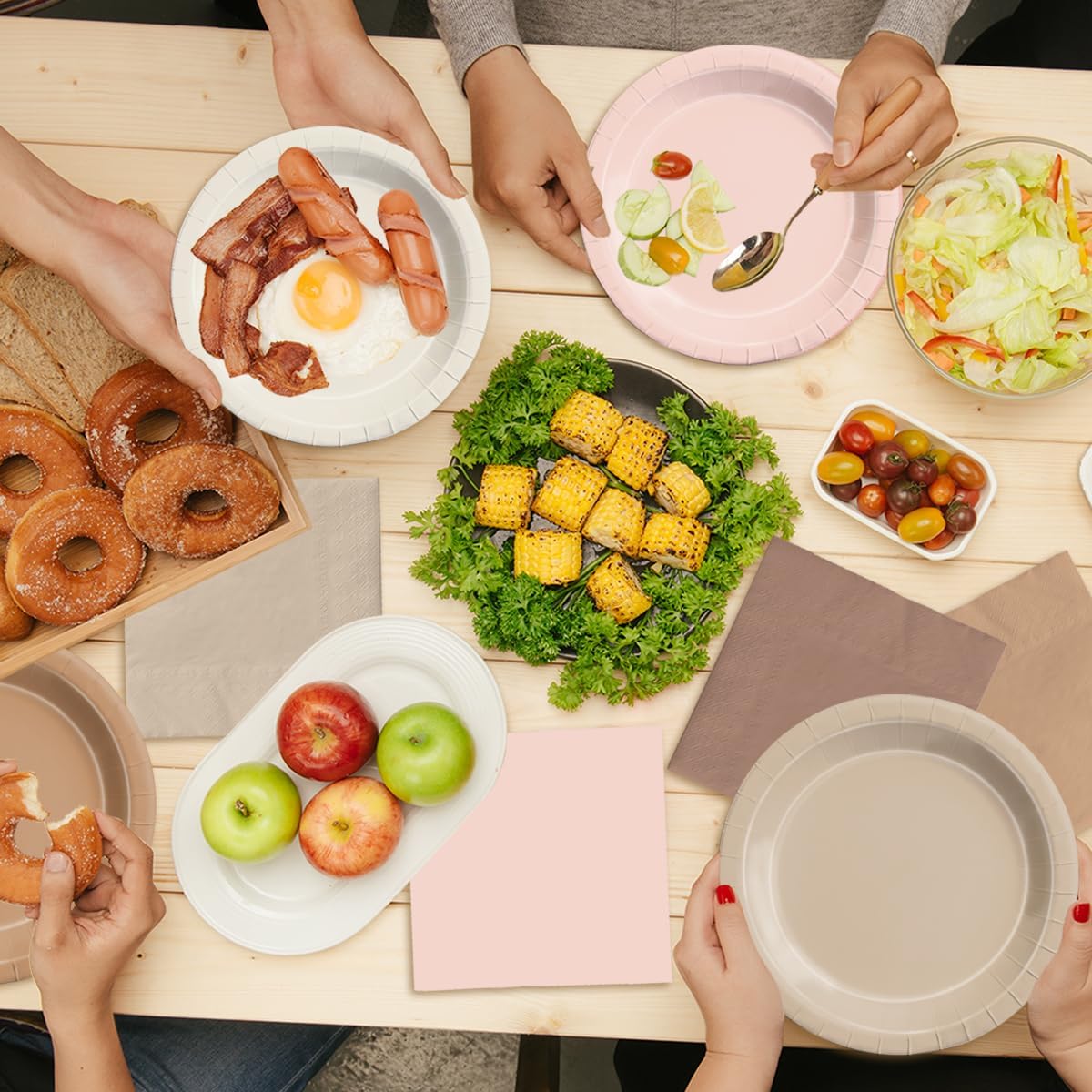 CMUSKO Boho Baby Shower Decorations-150Pcs Gradient Brown Plates and Napkins Kit Serves 50,Neutral Boho Party Supplies for Bridal Shower,Wedding, Birthday