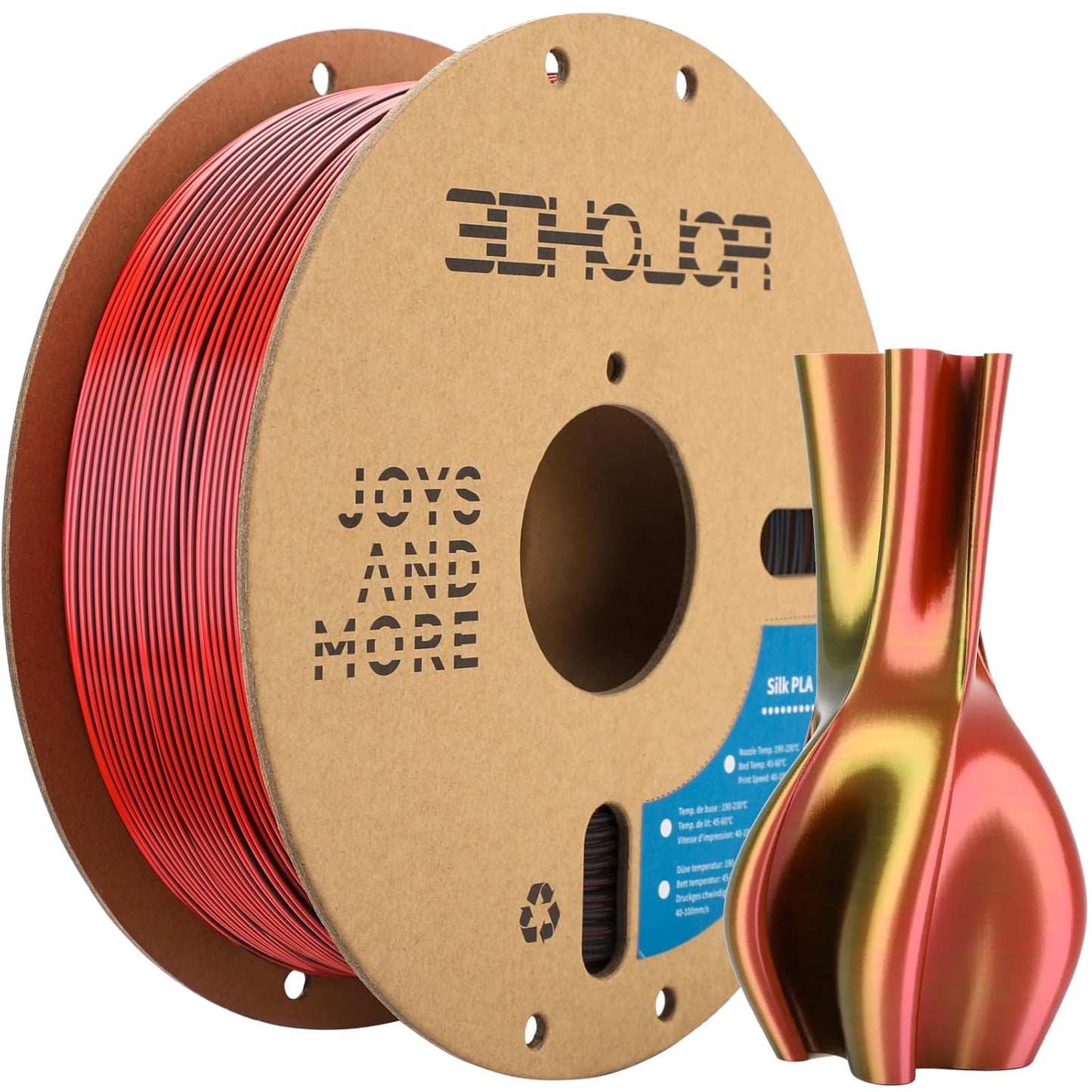 Silk PLA Filament 1.75mm Black Red Gold Triple Color PLA 3D Printer Filament 3 in 1 Coextrusion 1KG Spool(2.2lbs) 3D Printing Filament Dimensional Accuracy +/- 0.03mm