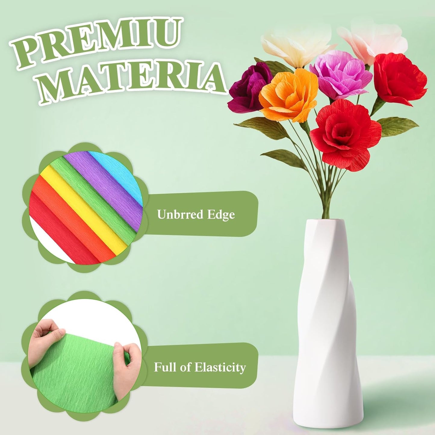 Humyoun 24 Pack Crepe Paper Rolls 16 Inch Wide 8.2ft Long Crepe Paper Flower Streamer with 60 Floral Stem Wires and 2 Floral Tapes for Flower Making DIY Birthday Wedding Decoration (Classic Color)