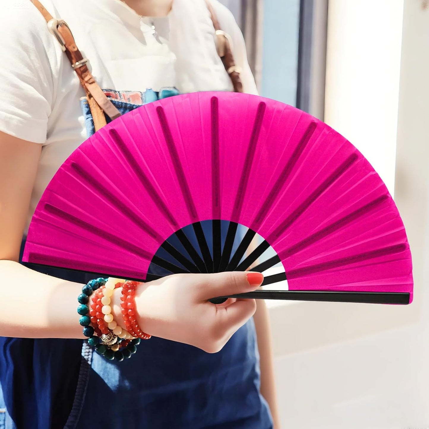 13inch Large Rave Fan Popping Clacking Fans for Line Dancing,Hand Fans for Women Foldable,Boots on The Ground Fan,Portable for Outdoor,Wedding,Party,Decoration (1pcs Pink)