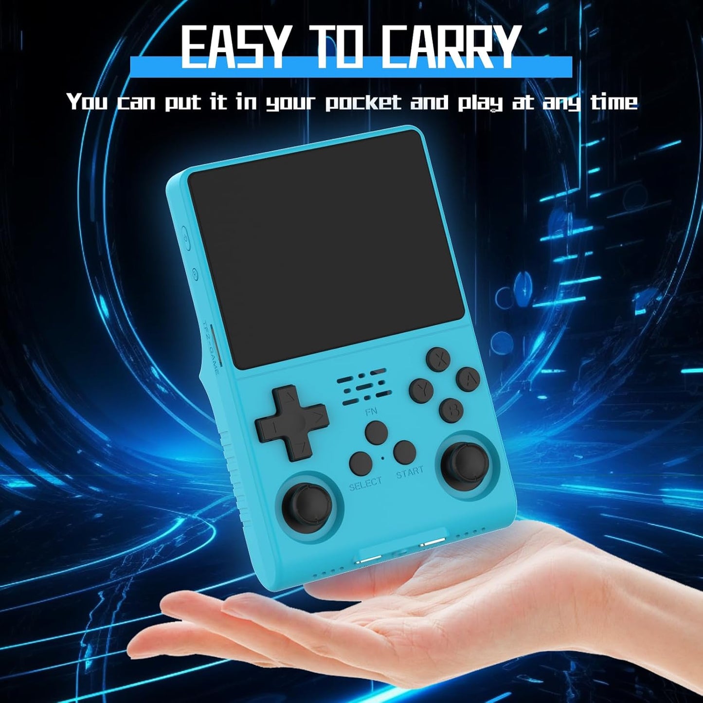 FVBADE[30000 in 1] R40S PRO Handheld Game Console 3.5 inch IPS Screen Mini Retro Console 3800mAh Portable Pocket Arcade 45+ Mainstream Emulator 256G TF Card Transparent.(Blue)