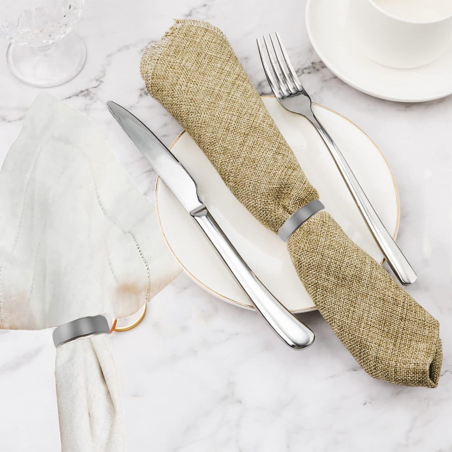 Grey Napkin Rings-10 Pcs Stainless Steel Napkin Rings,Metal Napkin Ring for Table Settings Wedding Christmas Party Dinner Table