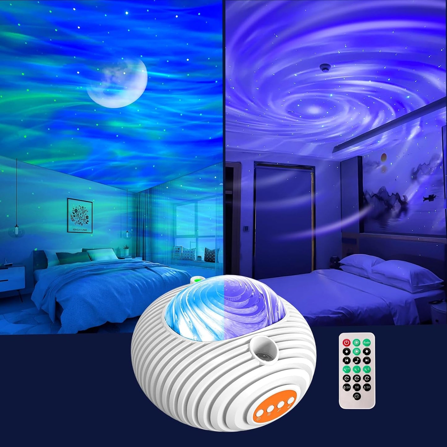 ELITUN Star and Aurora Night Light, Dual Effect Moon Galaxy Projector for Bedroom, 14 Colors With White Noise, Timer & Remote Control for Kids, Adults, Room Decor, Party