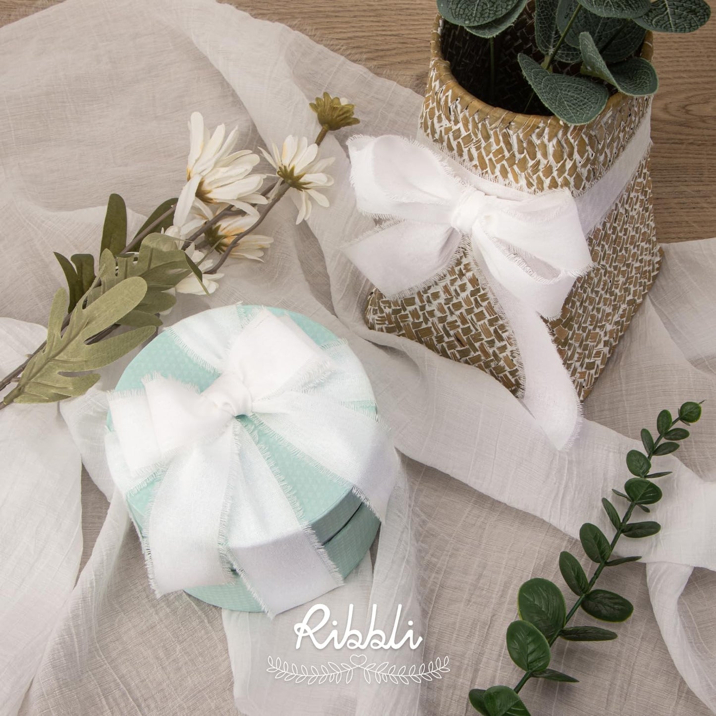 RiRibbli 3 Rolls White Ribbon 1.5 Inch x 18Yards Handmade Cotton Frayed Fringe Ribbons for Gift Wrapping Wedding Invites Bridal Bouquets Baby Shower DIY Crafts Home Decor