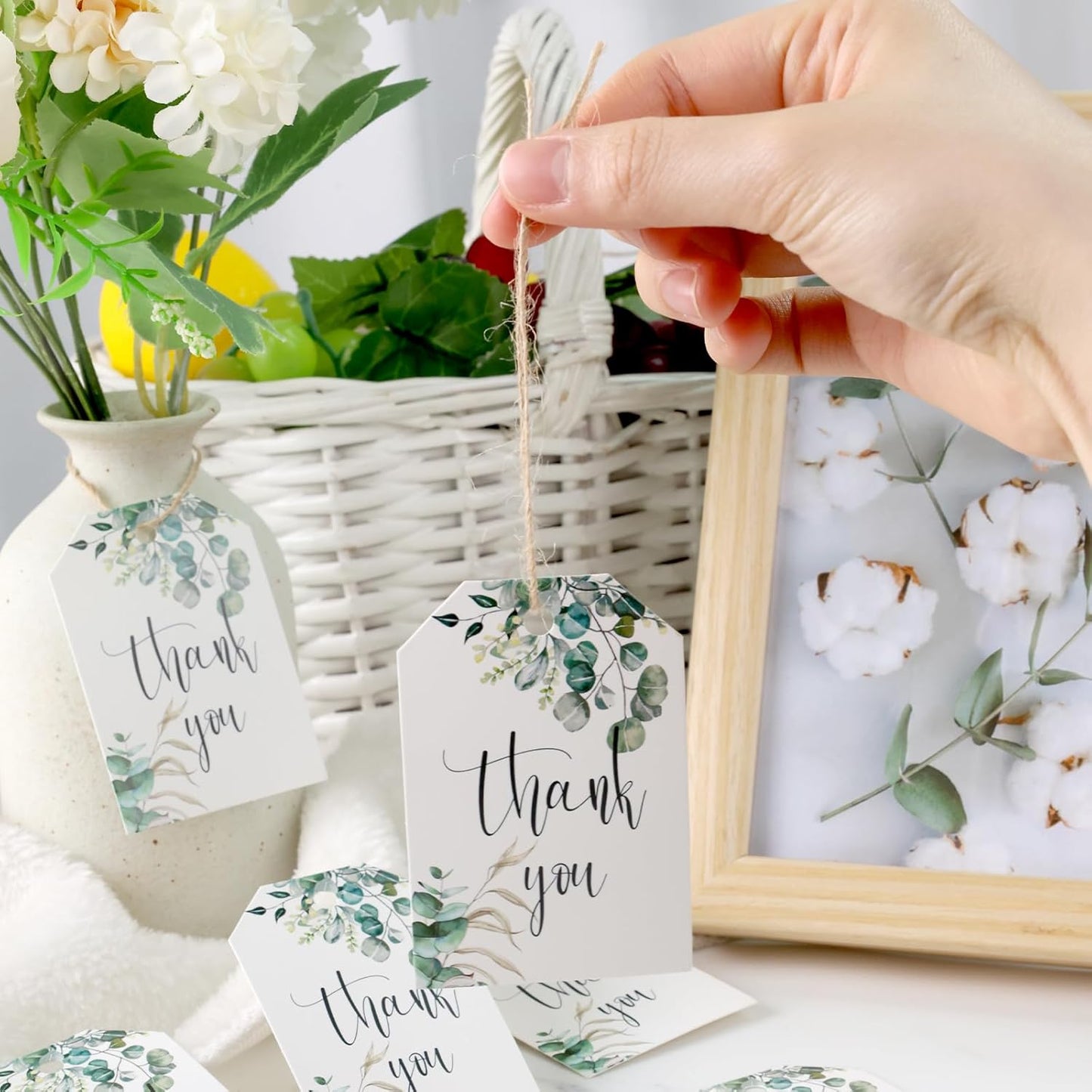 SallyFashion 75PCS Thank You Gift Tags 2x3 inch Kraft Paper Tags with String Attached for Wedding Birthdays Party Gift Baby Shower Bridal Shower