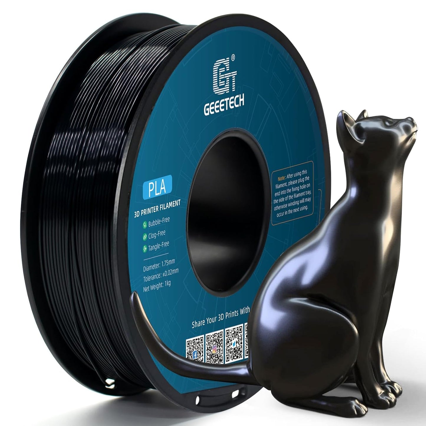 Geeetech Silk PLA Filament 1.75mm for 3D Printer, Metal-Like Shiny 3D Filament 1kg (2.2lbs) 1 Spool, Dimensional Accuracy +/- 0.02 mm, Silk Black