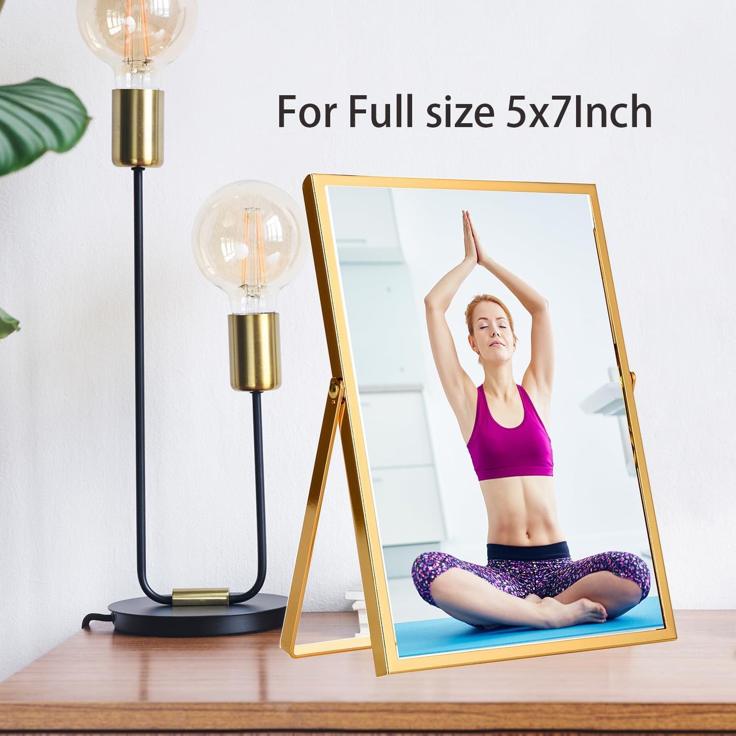 Gold 5x7'' Floating Frame Set of 2, For Photo Sizes 3.5x5'', 4x6'', 5x7'', Luxury Modern Gold Metal Frames for Tabletop/Shelf, Wedding, Birthday, Home or Office Decoration