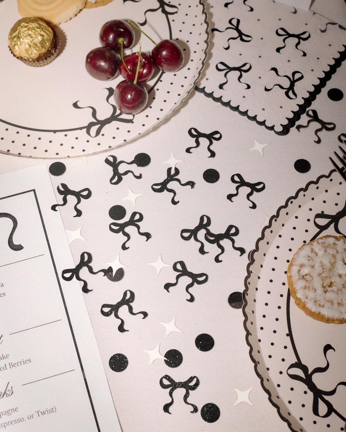 xo, Fetti Black Bow Glitter Confetti - 200 pc | Bachelorette Decorations, Birthday Table Decor, Gothic Party Supplies, Emo Shower Tablescape