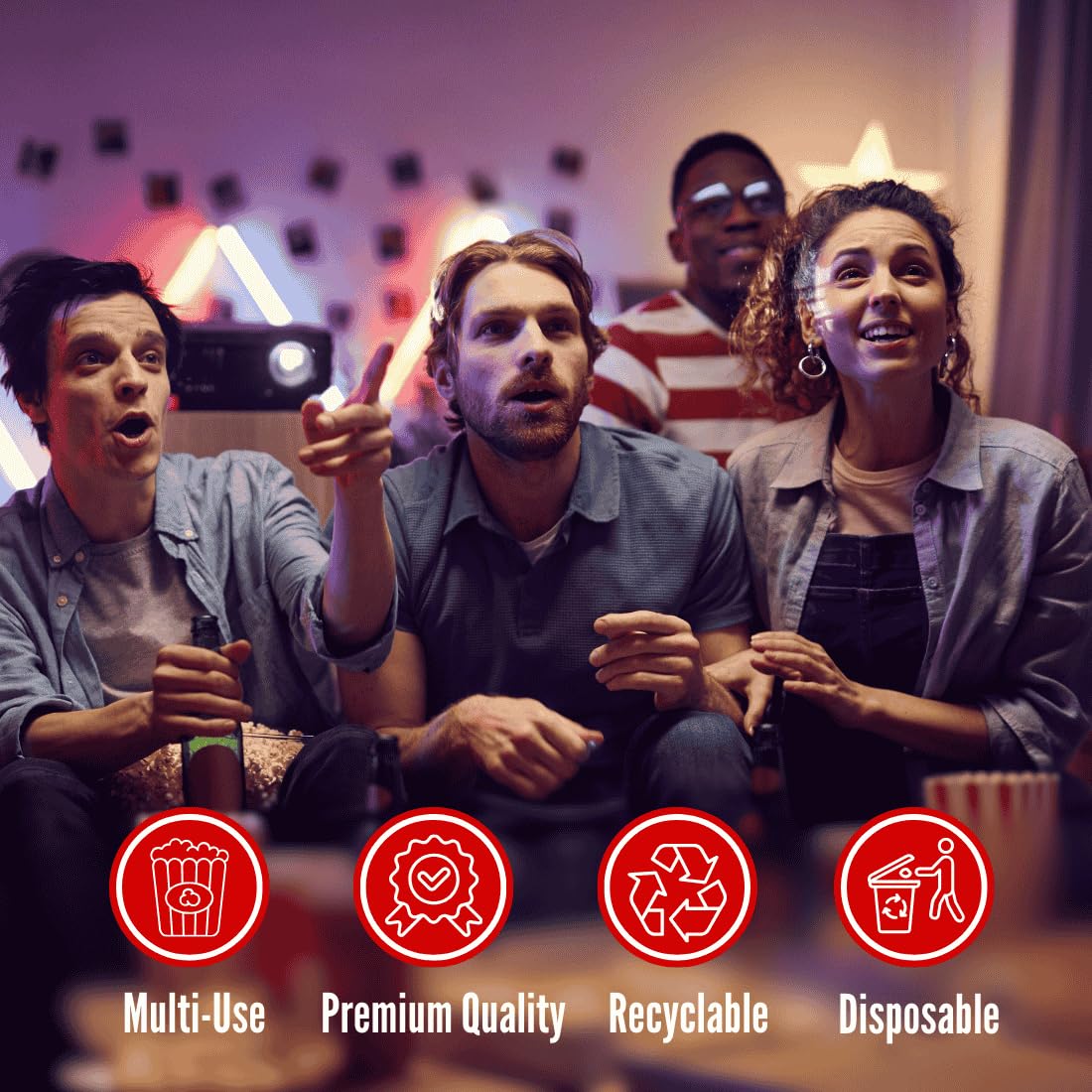 ZEEGO0 50-Pack Popcorn Boxes Bulk, Sturdy and Durable Popcorn Bucket, Large Capacity Containers, Bowl & Cups, Convenient Movie Night Supplies, Perfect for Families, Parties, Carnivals