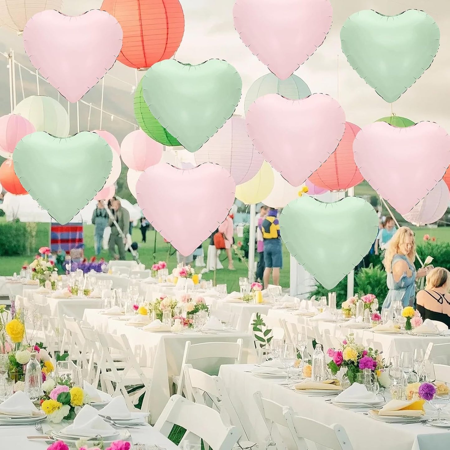 Pink Green Heart Balloons,12Pcs 18Inch Baby Pink Sage Green Heart Shaped Foil Helium Balloons for Baby Shower Birthday Anniversary Wedding Engagement Party Decorations