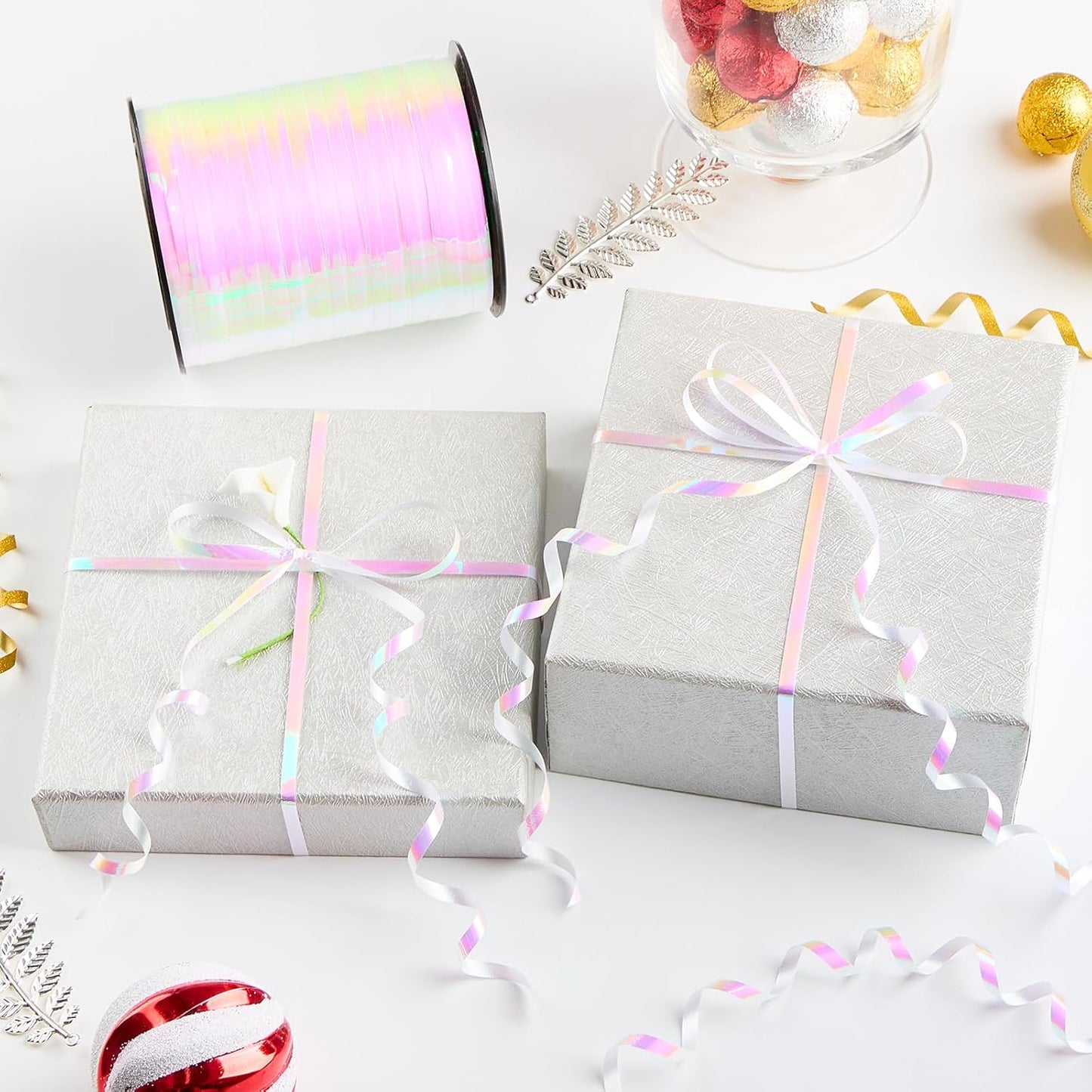 500 Yards Iridescent White Curling Ribbon-Balloon String-Balloon Ribbon Shiny Roll for Party Decoration, Gift Wrapping, Wedding, Art Crafts