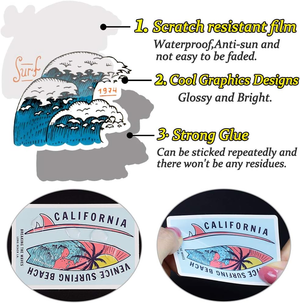 Surf Stickers for Teens Girls Boys Surfing Laptop Stickers for Water Bottles Surfboard Waterproof Vinyl Stickers Surfer Stickers Pack 50Pcs''