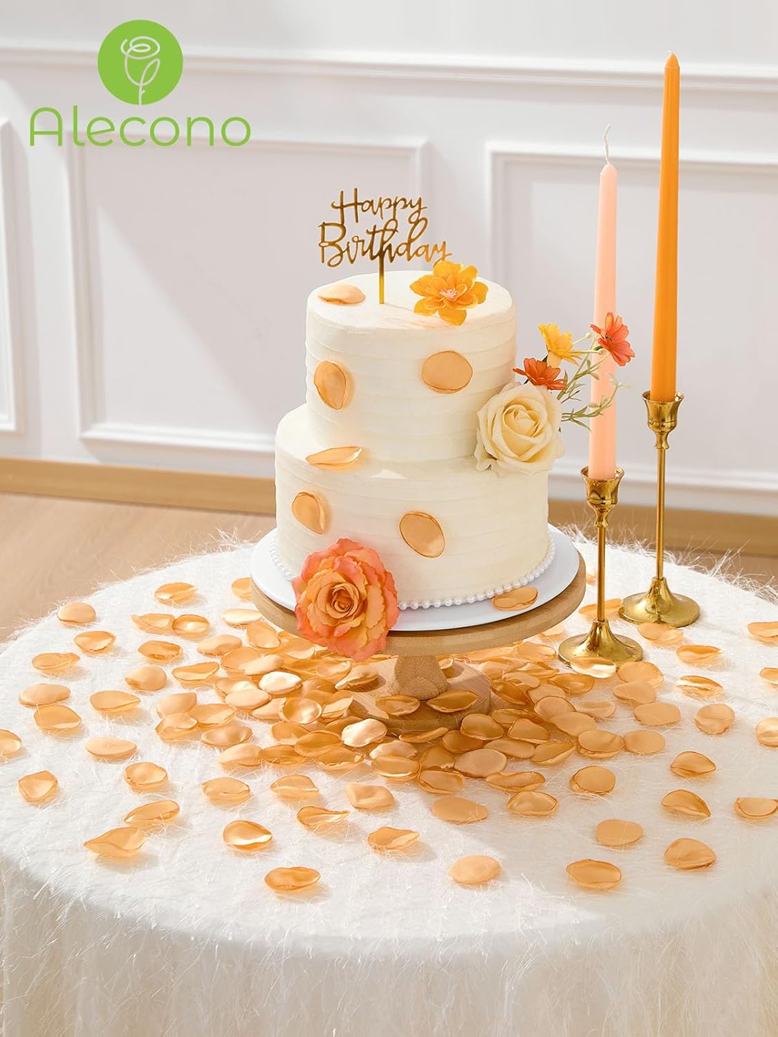 Alecono 𝟲𝟬𝟬𝙋𝙘𝙨 Silk Rose Petals, Fake Champagne Golden Petals for Wedding Proposal Flower Girl Basket, Flower Petals to Throw at Wedding Birthday Party Decoration
