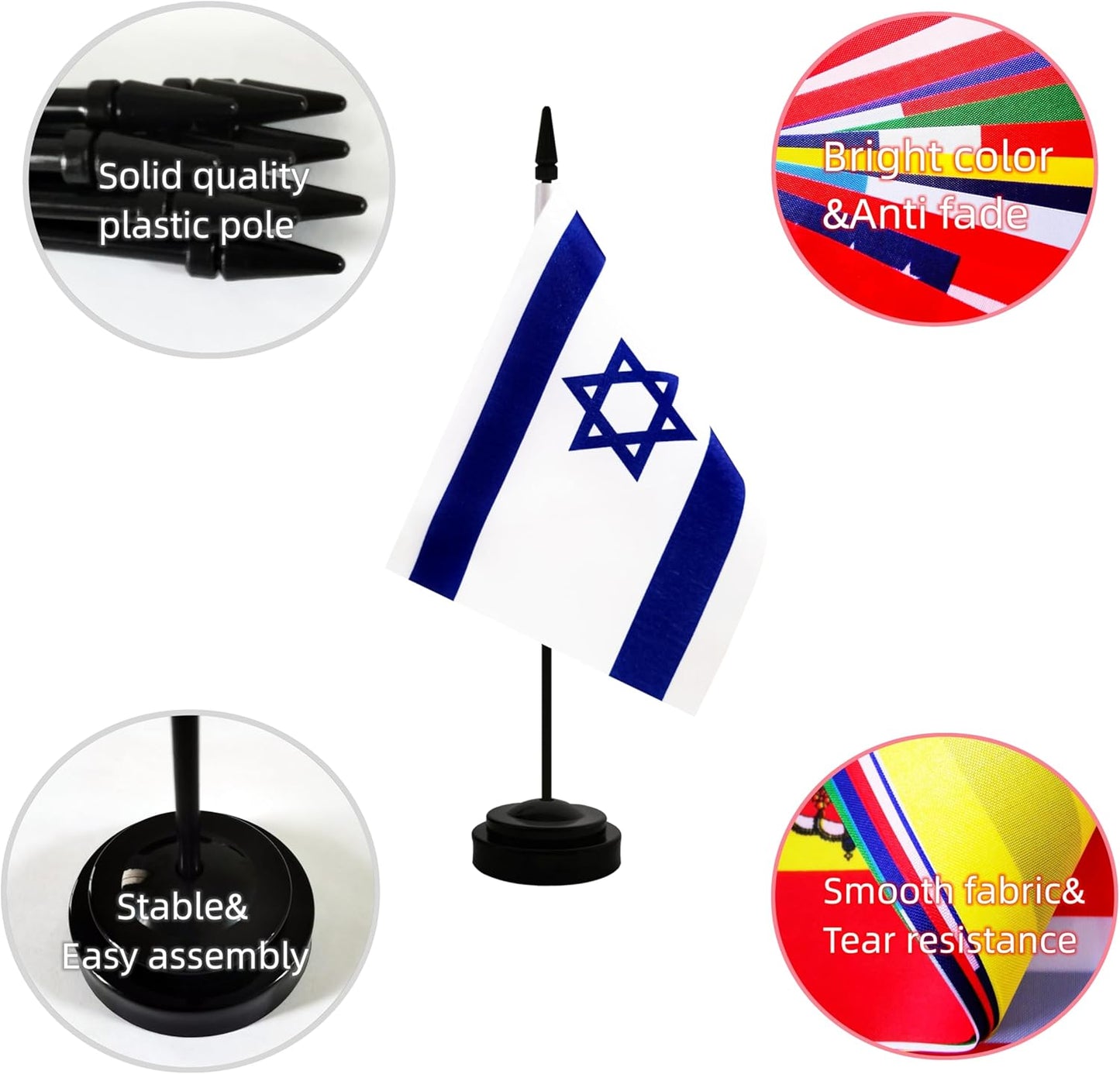 2 Pack Israel Desk Flag, Israeli Table Office Flag with Solid Pole and Stand Base, International Country Flag, Festival Celebration, Classroom Meeting Desktop Decoration (Israel)