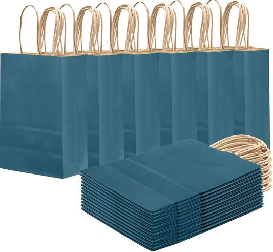 qiqee Classic Blue Gift Bag with Handles Bulk 24Pcs Paper Bags -8.3"x6"x3. 15" Party Favor Bags - Solid Color