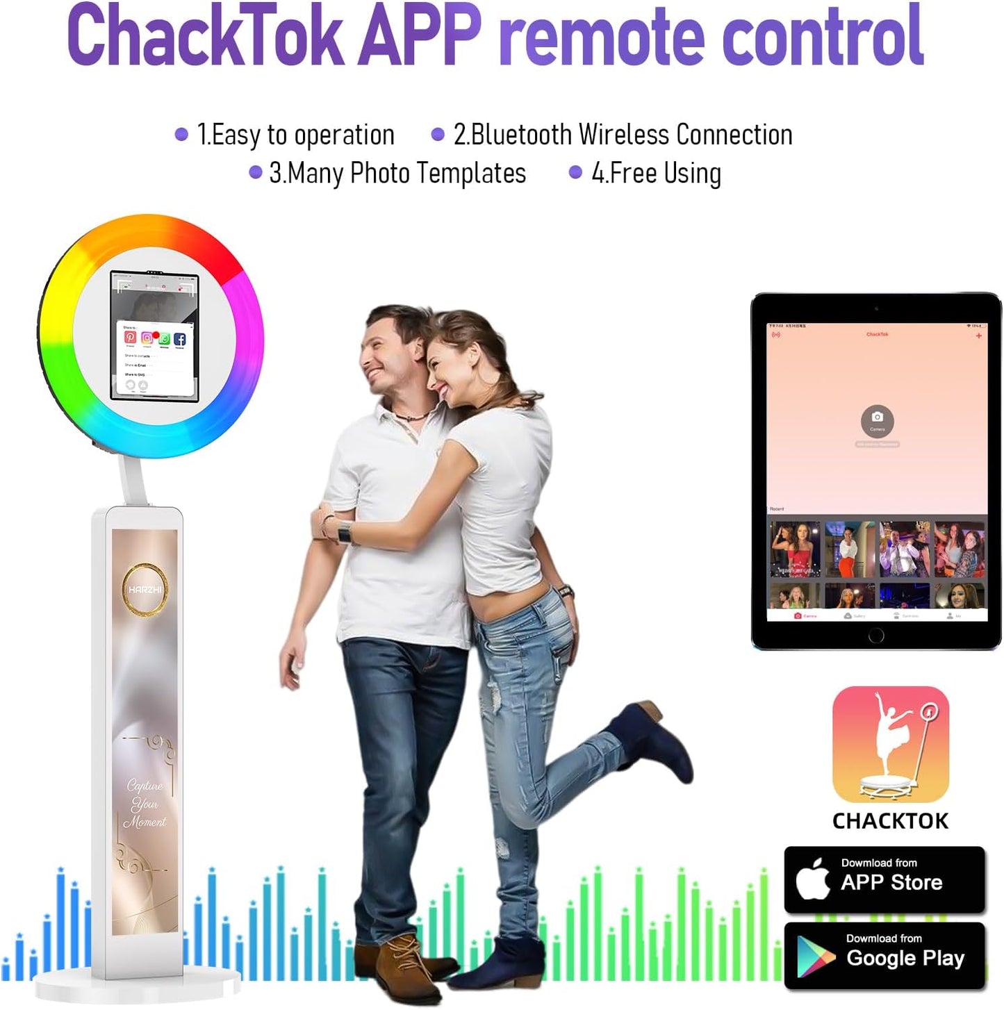 HARZHI Portable Photo Booth Compatible with Ipad 12.9in 10.9in 10.2in, for Ipad Photo Booth Shell Stand Stand Provide Chacktok PhotoBooth Software for Party and Wedding, Flight Case