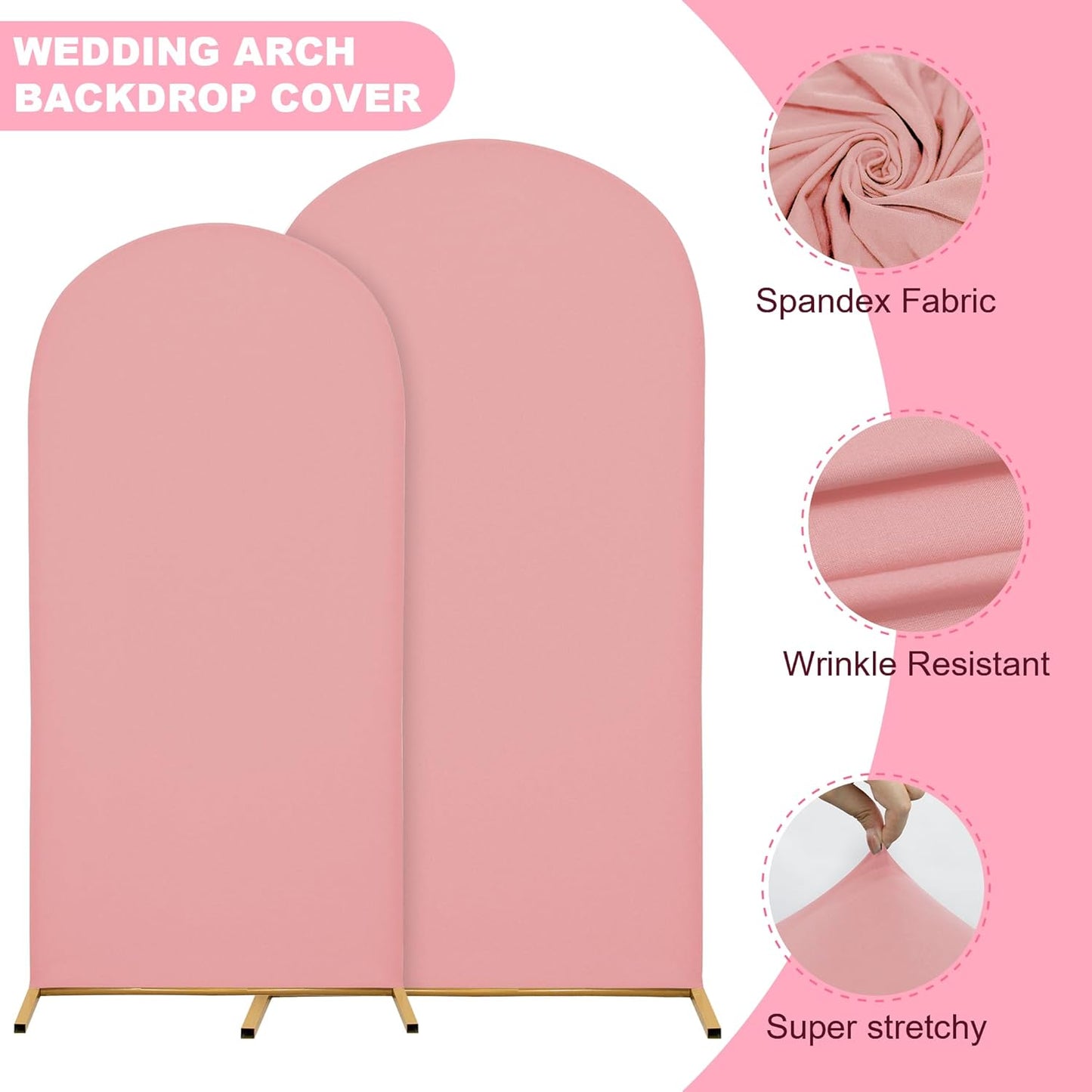 Wedding Arch Covers Arch Backdrop Cover Arch Stand Covers 7.2FT 6.6FT 6FT Set of 3 Arch Cover Spandex Fabric Stretchy Backdrop for Wedding Birthday Party Decoration Baby Shower (Light Pink)