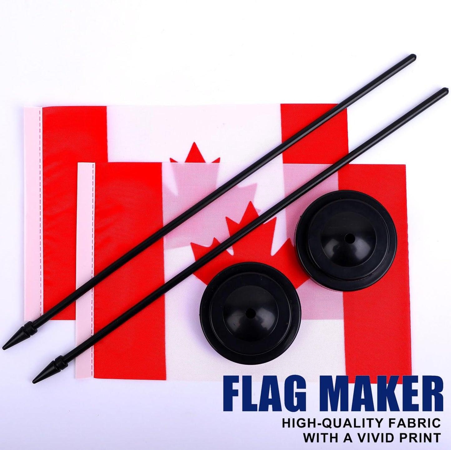 Canada Desk Flag 12" Solid Pole Deluxe Set Canadian Flags Banner Mini Small Canada Office Table Flags with Black Stand Base Desktop Decorations(2Pack)