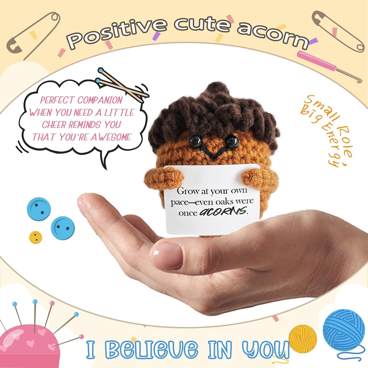 Emotional Support Crochet,Cute Acorn Crochets Pattern,Handmade Crochet Acorn Birthday Gift for Friend,Besties,Brother,Customized Graduation Gift,School Start Gifts