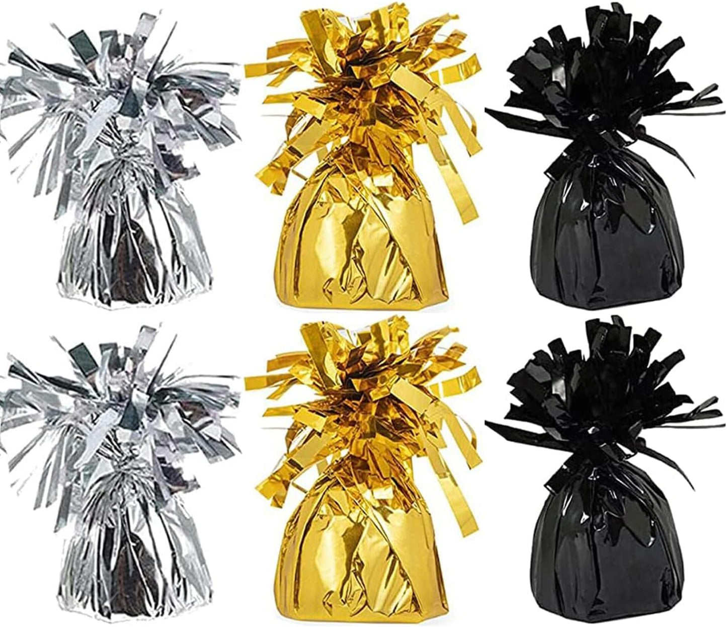 Metallic Balloon Weights, Birthday Party Favors, Novelty and Gag Gifts, 5.5" Inches, 6-Pack (Black/Gold/Silver)