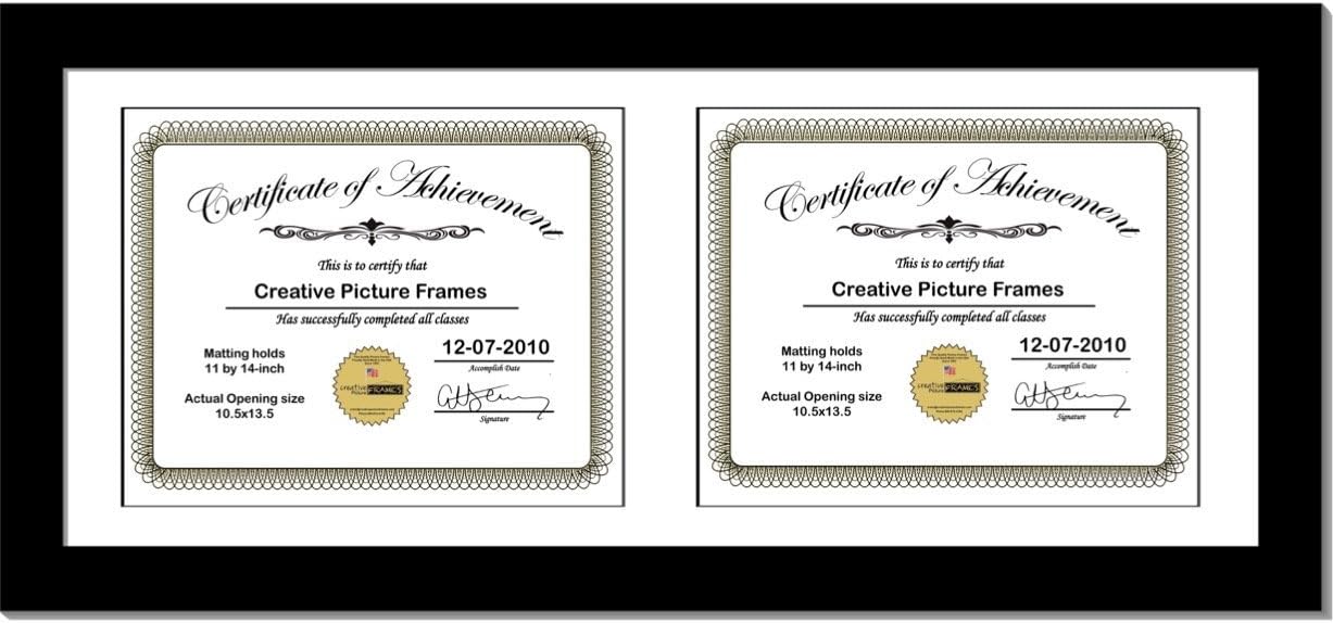 Creative Picture Frames 14X30Bk-W Black Horizontal Double Diploma Frame With 2 Opening White Mat, Holds 2-11X14-Inch Documents With Wall Hanger