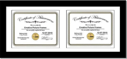 Creative Picture Frames 14X30Bk-W Black Horizontal Double Diploma Frame With 2 Opening White Mat, Holds 2-11X14-Inch Documents With Wall Hanger