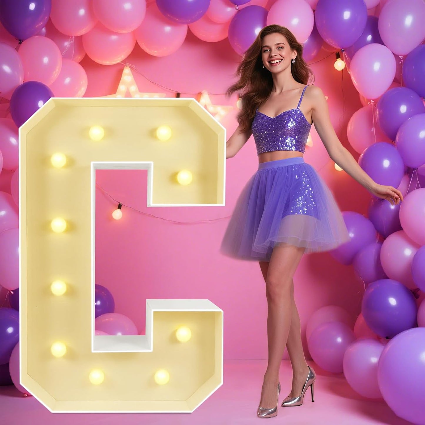 Marquee Light Up Letters: 4FT Large Decorative Signs for Party Decorations Baby Shower Birthday Wedding Engagement Anniversary, 4 Feet Tall Pre-Cut DIY Foamboard Letter C - Easy to Assemble