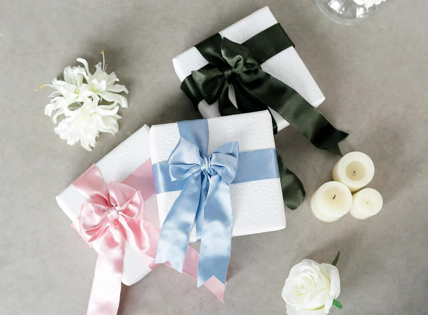 Blue Satin Ribbon Double-Faced Wired Ribbons for Gift Wrapping Flower Bouquet Bows Wedding Invitation Christmas Decor Crafts 1-1/2 Inch 10 Yards