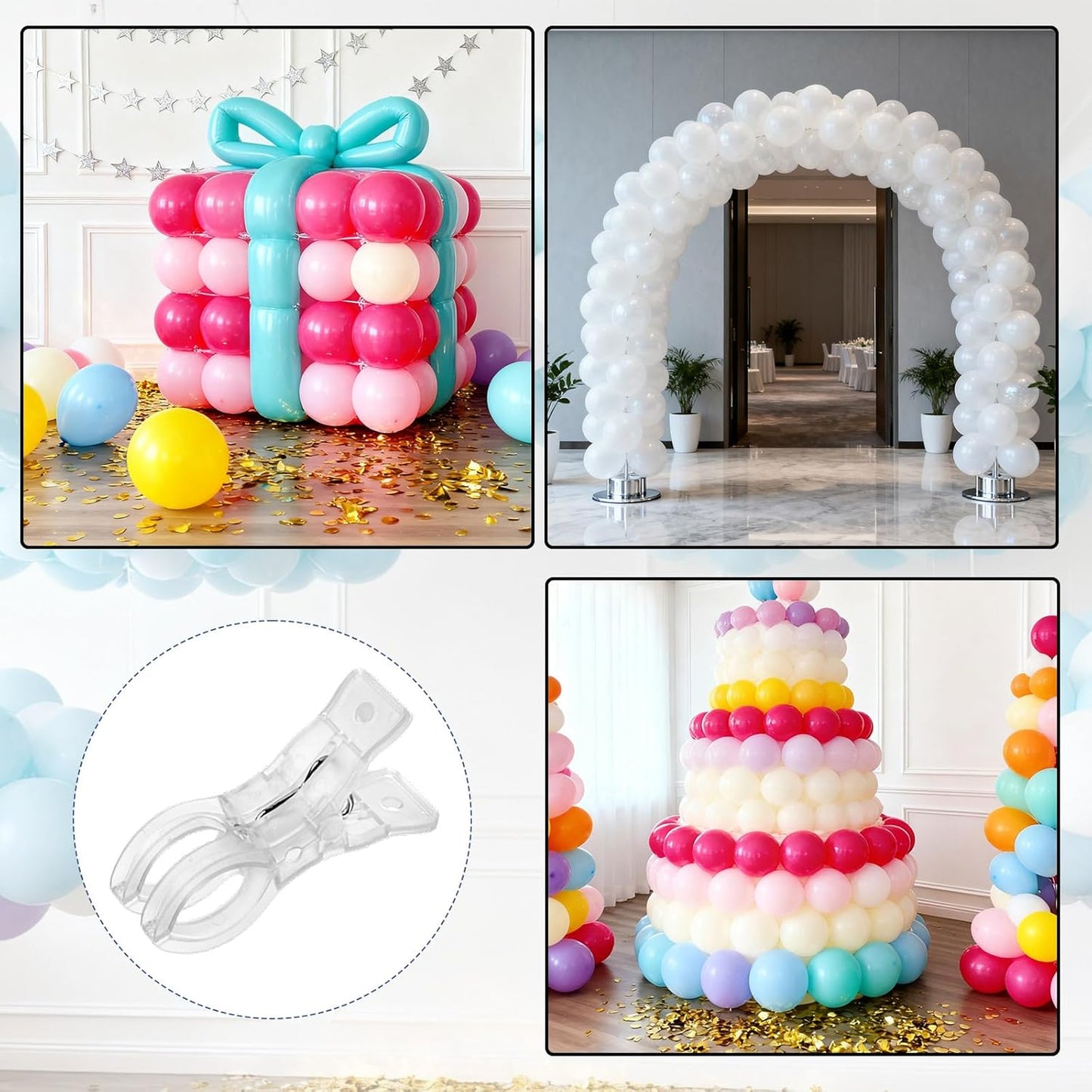 10pcs Balloon Arch Clips, Plastic Spring Garland Clamps Transparent Heavy Duty Clips for Balloon Arch Photography Wedding Engagement Backdrop Crafts Decoration