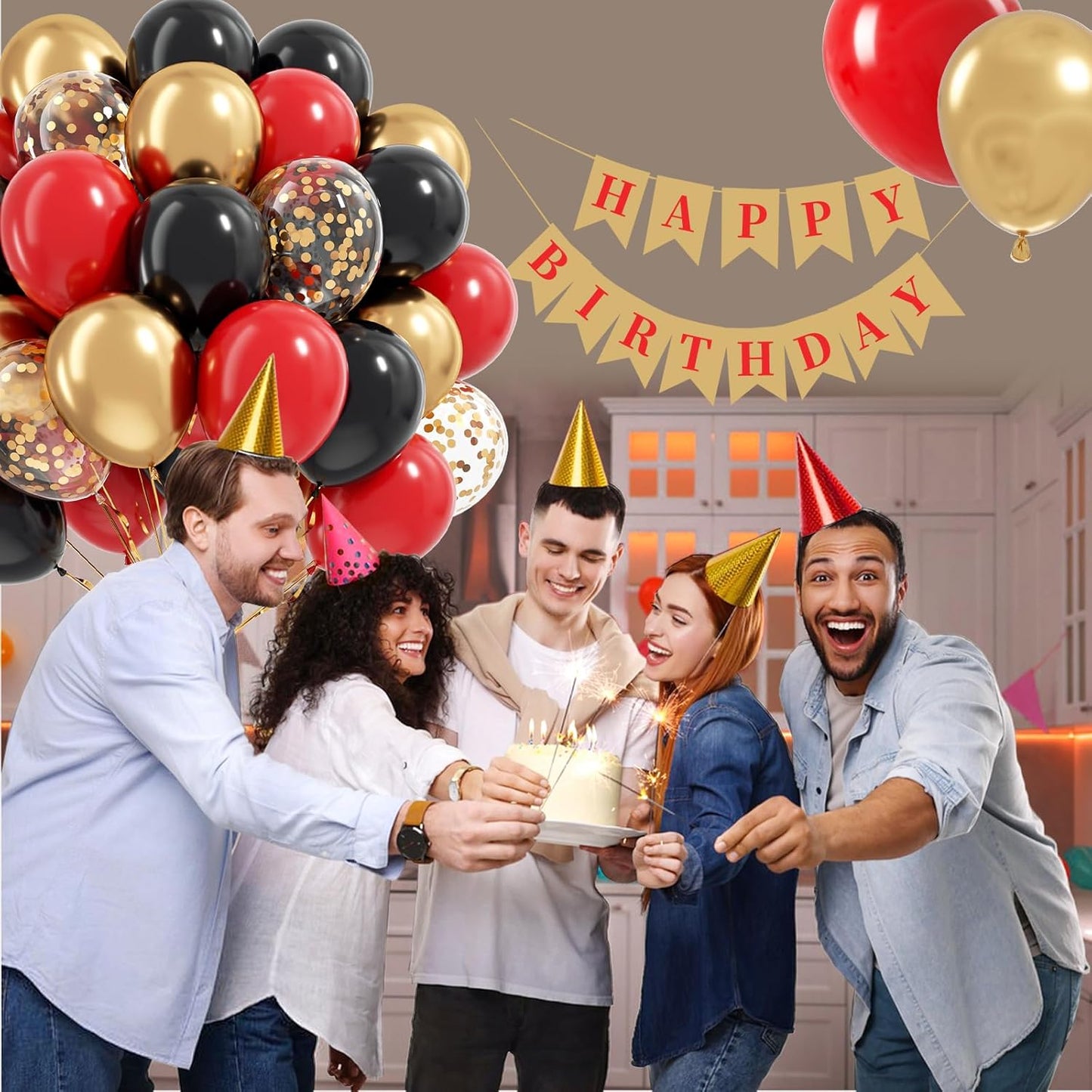 Red Black and Gold Balloons, 60pcs 12inch Red Black Gold Confetti Balloons for Birthday Casino Party Decorations