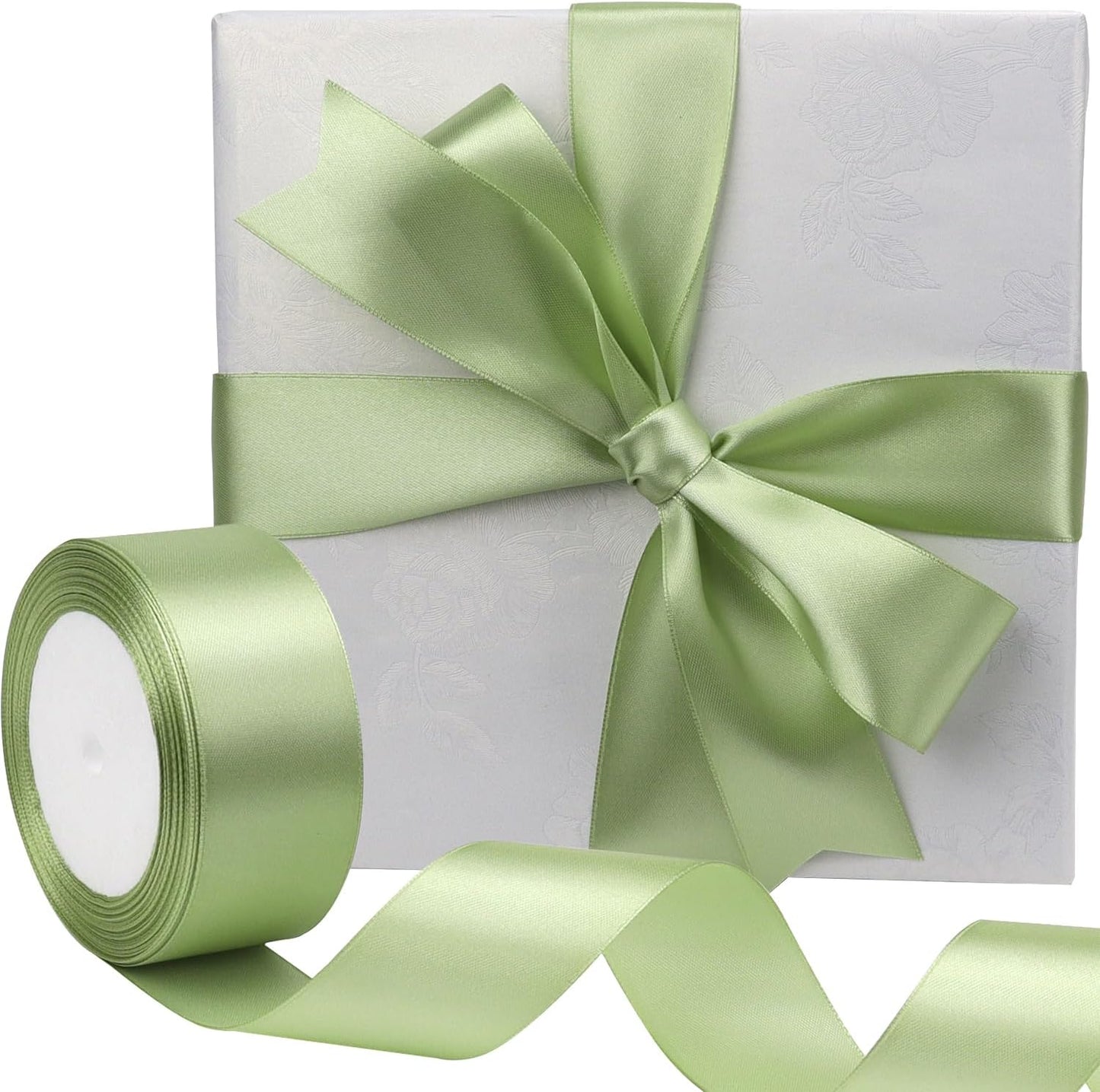 Pale Green Solid Satin Ribbon 1-1/2 Inch 25 Yards Solid Polyester Fabric Ribbon for Gift Wrapping Wedding Christmas Baby Shower Birthday Party Decoration Handmade Immortal Flower Craft