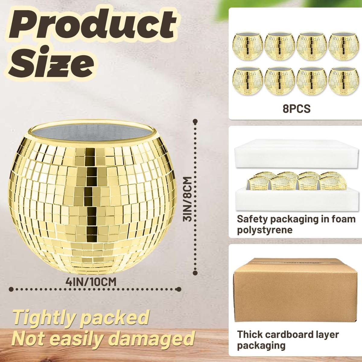 8 PCS Disco Ball Vase,Glass Disco Ball Planter Candle Holder Vase Bulk Mirror Disco Ball Flower Vase for Wedding Centerpieces,Birthday,Office,Bedroom(Gold)