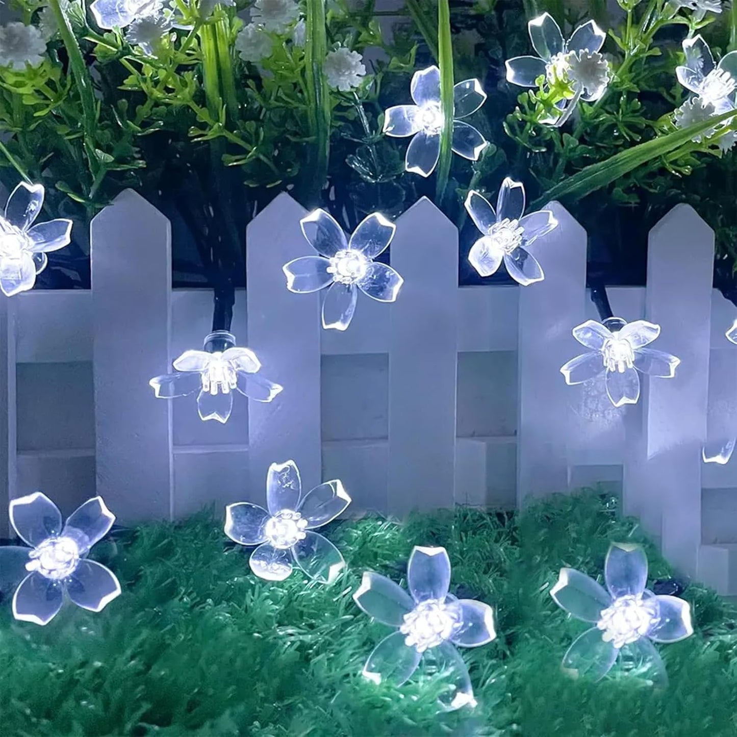 Fairy Cool White Flower String Lights, 33ft 100 LED Plug in 8 Lighting Mode Cherry Blossom Indoor Wall Ceiling Window Decorations, Aesthetic Lamp Decor for Christmas Holiday Easter Bed Room