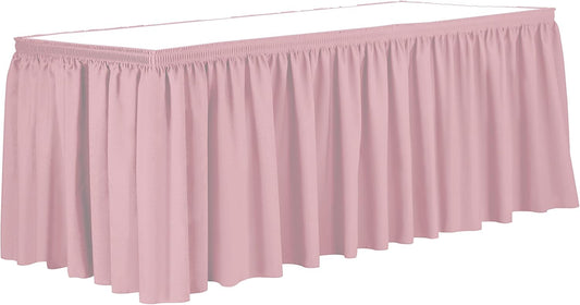 Ultimate Textile Pleat Polyester Fabric Table Skirt - Machine Washable Flame Resistant with Clips for Events, Weddings & Trade Shows, Cut & Sewn in Paterson, NJ - Light Pink, 7' Shirred Pleat