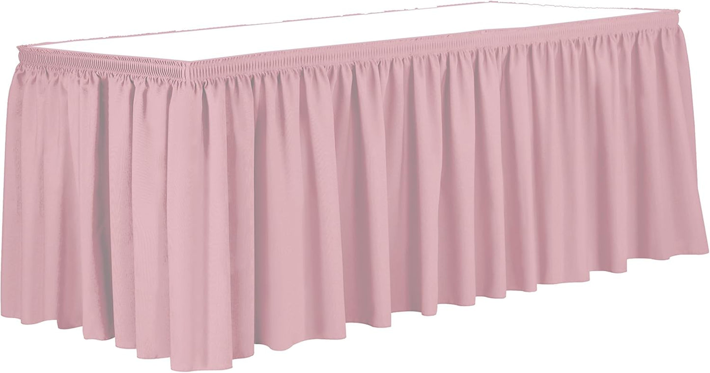 Ultimate Textile Pleat Polyester Fabric Table Skirt - Machine Washable Flame Resistant with Clips for Events, Weddings & Trade Shows, Cut & Sewn in Paterson, NJ - Light Pink, 14' Shirred Pleat