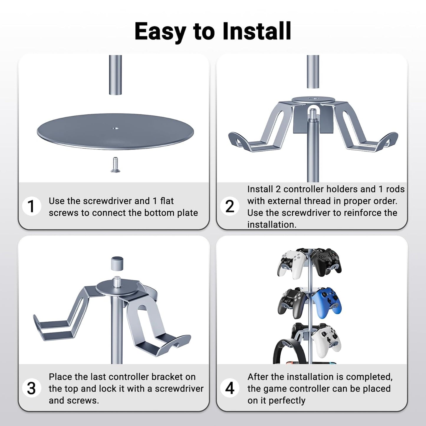 Gaming Controller Holder Aluminum Alloy 4 Layers,360-degree rotatable Headphone Stand,Gaming Controller Stand for Xbox PS5 PS4 Switch,Gaming Controller Headset Holder for Gaming Accessories