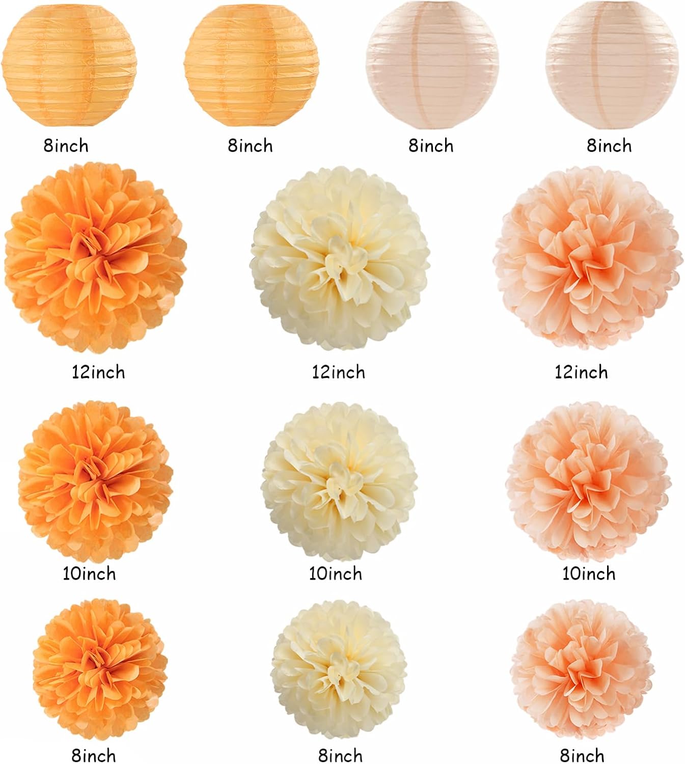 Beige-Orange Peach Fall-Boho Hanging Party-Decorations - 20pcs Autumn Friendsgiving Baby Shower Paper Lanterns Fans,Tissue Pom Poms,Honeycomb Balls,Thanksgiving Wedding Bridal Birthday Decor Burgleda