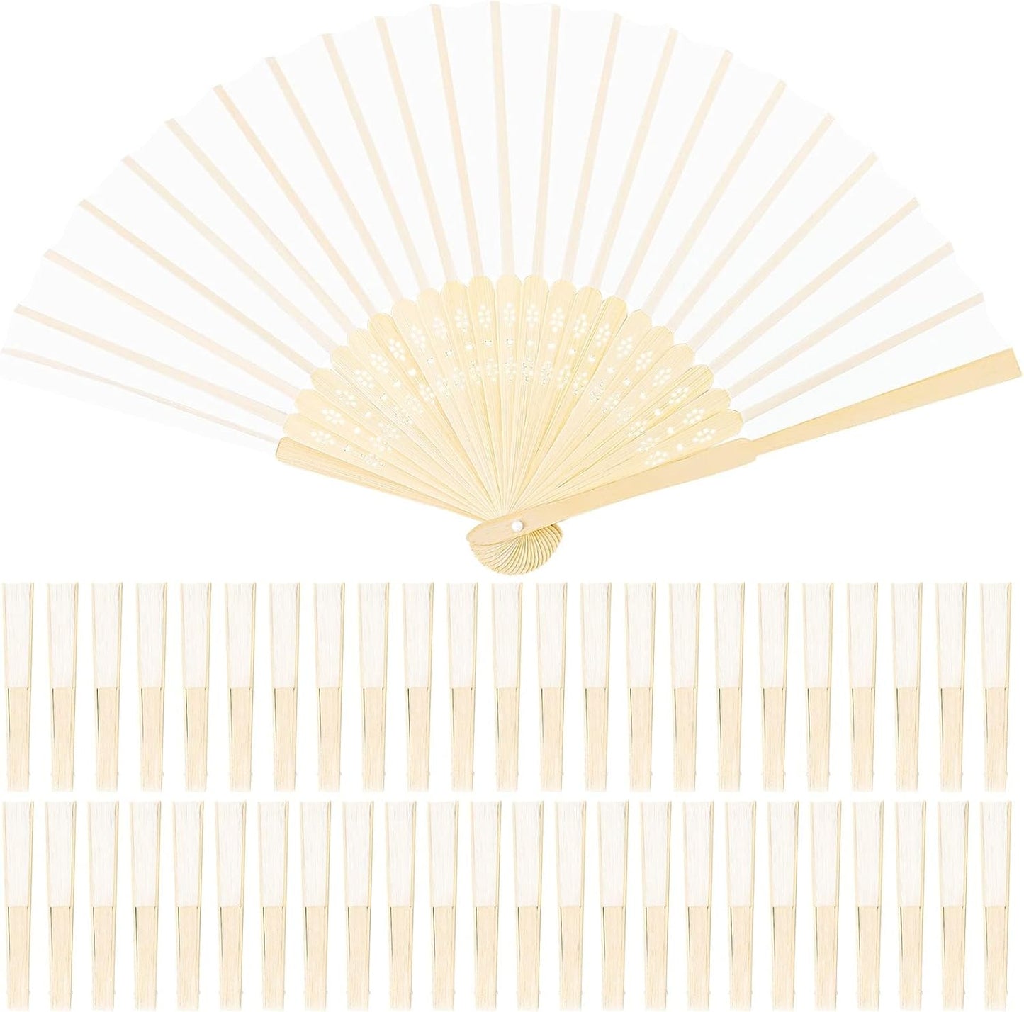 URATOT 48 Pieces White Folding Fans Silk Bamboo Folding Fans Handheld Fan for Wedding, Party Decoration