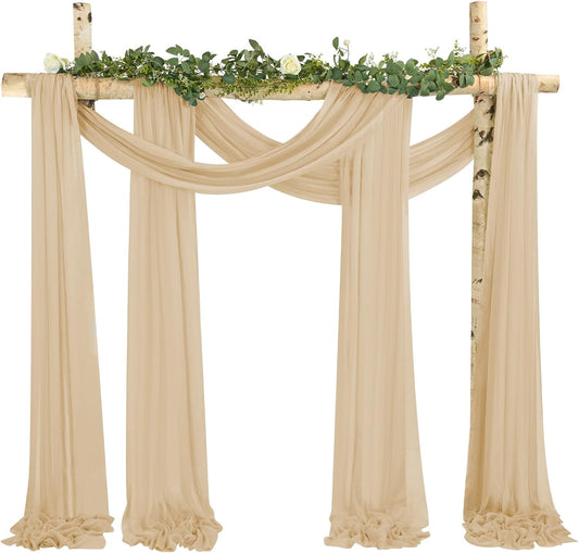 4 Panels Beige Cheesecloth Draping Fabric 35" x 20FT Gauze Fabric Arch Drapes for Wedding Reception Sheer Backdrop Photo Background Household Curtain or Outdoor Curtain