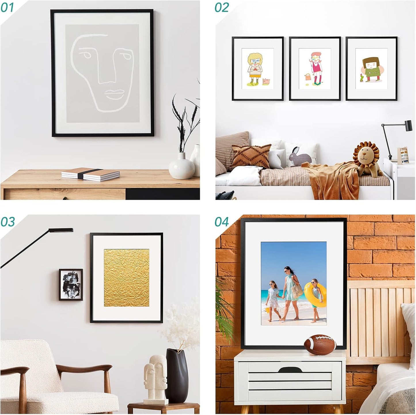 TWING 16 x 20 Picture Frame Set of 6, Classic Picture Frames Display Pictures 11x14 with Mat or 16x20 Without Mat, Wall Mounting Home Decor Collage Photo Frames Poster Frame Black Composite Wood