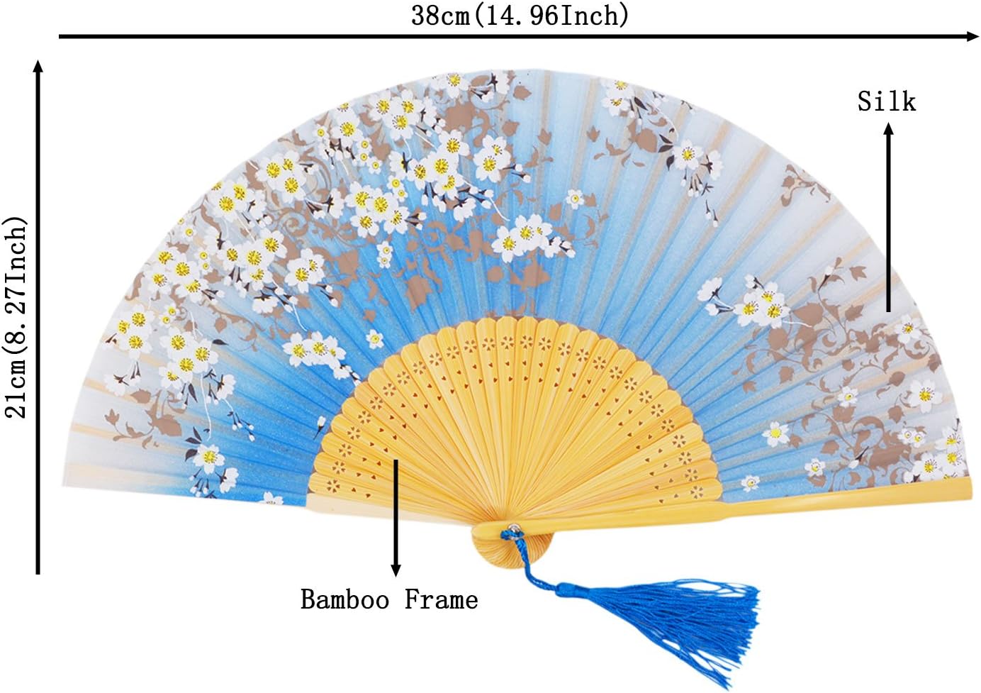 Amajiji 8.27"(21cm) Hand Held Bamboo Silk Folding Fan Hand Fan,Chinese/Japanese Charming Elegant Vintage Retro Style,Women Ladys Girls Best Gifts (SkyBlue)