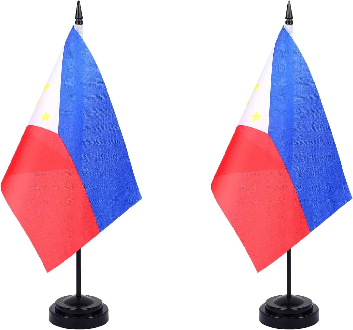 Philippines Desk Flag 12" Solid Pole Deluxe Set Filipino Flags Banner Mini Small Philippines Office Table Flags with Black Stand Base Desktop Decorations(2Pack)