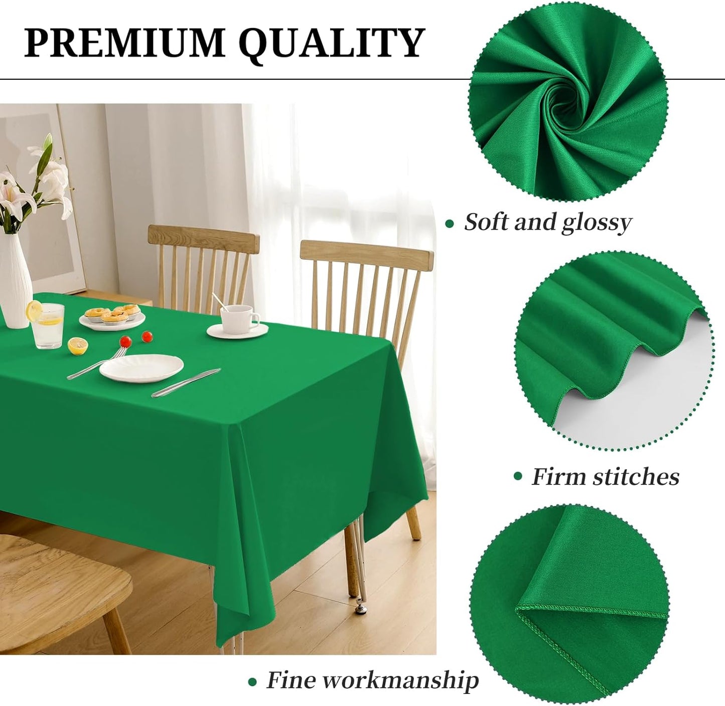 12 Pack Green Tablecloths for Rectangle Tables 60 x 126 Inch Polyester Tablecloth 8 Foot Rectangle Table Cloth Wrinkle Resistant Washable Fabric Table Cover for Party Wedding Banquet Events