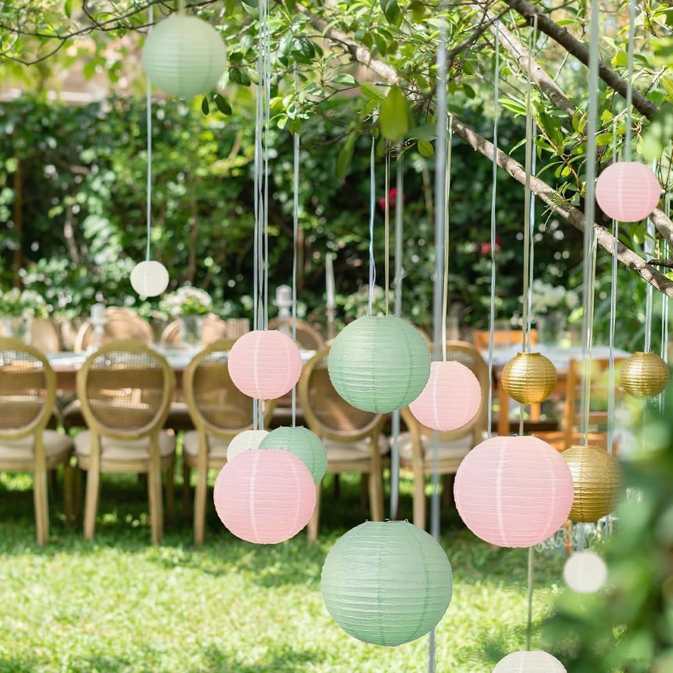 Sage Green Pink Paper Lanterns Decorative 12pcs Wedding Hanging Decorations for Bridal Shower Birthday Rustic Party Neutral Baby Shower Sage Green Home Decor