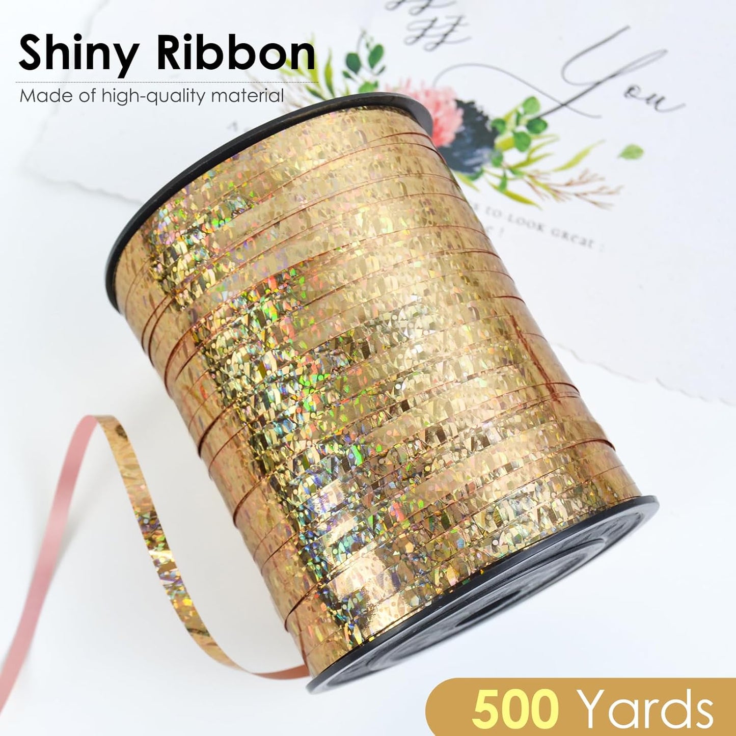 Rose Gold Curling Ribbon - 500 Yard Shiny Metallic Curly Gift Wrapping Ribbon for Florist Flowers