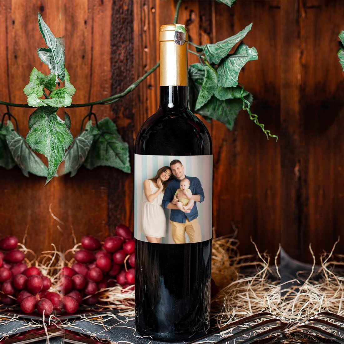 Andaz Press Bulk Photo Personalized Gift and Party Favors Collection, Wine Apple Cider Bottle Label Stickers, Custom Photo, 8-pack