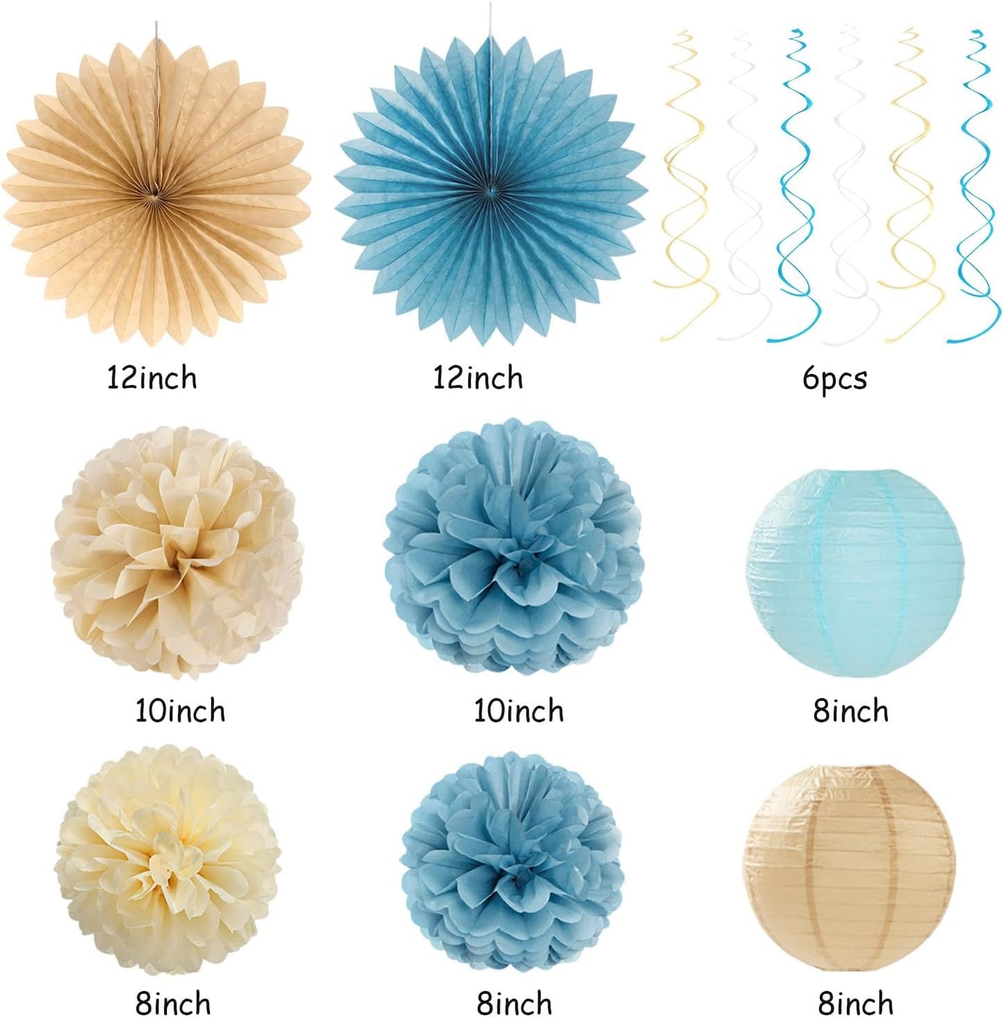 Light-Dusty Blue Beige-Champagne Baby-Shower Party-Decorations - 31pcs Welcome Home Banner Sign,Boy Paper Lanterns,Neutral Streamers Garland,Boho Tissue Pom Poms Flowers Fans Backdrop Decor Burgleda