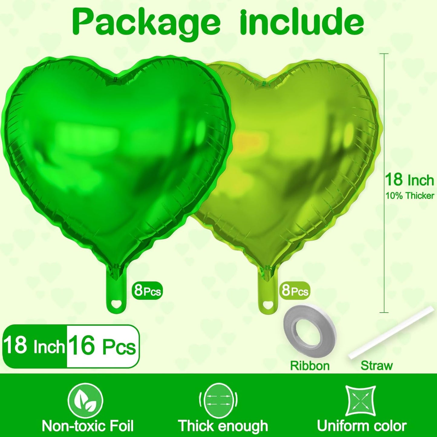 16 Pcs Heart Balloons, 18 Inch Lime Green Love Heart Shaped Foil Balloons for Wedding Anniversary Birthday Party Valentine Decorations Baby Shower Bridal Shower Engagement Decorations Supplies